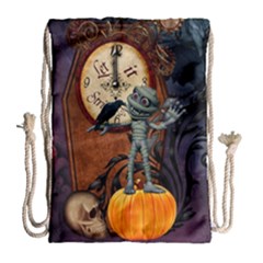 Funny Mummy With Skulls, Crow And Pumpkin Drawstring Bag (large) by FantasyWorld7