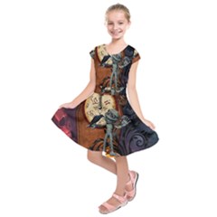 Funny Mummy With Skulls, Crow And Pumpkin Kids  Short Sleeve Dress by FantasyWorld7