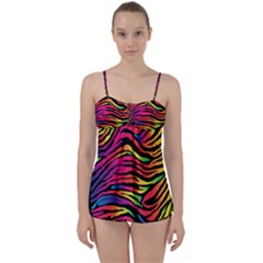 Rainbow Zebra Babydoll Tankini Set