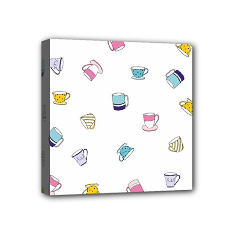 Tea Cup Mug Dringking Yellow Blue Grey Polka Dots Mini Canvas 4  X 4 