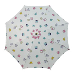 Tea Cup Mug Dringking Yellow Blue Grey Polka Dots Golf Umbrellas