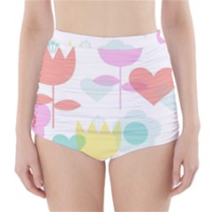 Tulip Lotus Sunflower Flower Floral Staer Love Pink Red Blue Green High-waisted Bikini Bottoms by Mariart