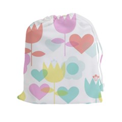 Tulip Lotus Sunflower Flower Floral Staer Love Pink Red Blue Green Drawstring Pouches (xxl) by Mariart