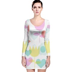 Tulip Lotus Sunflower Flower Floral Staer Love Pink Red Blue Green Long Sleeve Velvet Bodycon Dress by Mariart