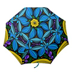 Star Polka Natural Blue Yellow Flower Floral Folding Umbrellas