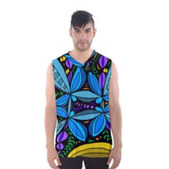 Star Polka Natural Blue Yellow Flower Floral Men s Basketball Tank Top by Mariart