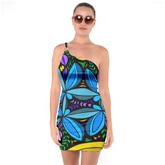 Star Polka Natural Blue Yellow Flower Floral One Soulder Bodycon Dress