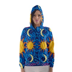 Sun Moon Star Space Vector Clipart Hooded Wind Breaker (women) by Mariart