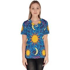 Sun Moon Star Space Vector Clipart Scrub Top