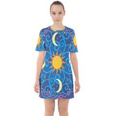 Sun Moon Star Space Vector Clipart Sixties Short Sleeve Mini Dress by Mariart