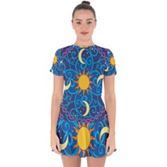 Sun Moon Star Space Vector Clipart Drop Hem Mini Chiffon Dress by Mariart