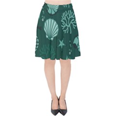 Vector Seamless Pattern With Sea Fauna Seaworld Velvet High Waist Skirt by Mariart