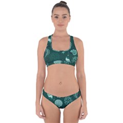 Vector Seamless Pattern With Sea Fauna Seaworld Cross Back Hipster Bikini Set by Mariart