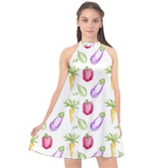 Vegetable Pattern Carrot Halter Neckline Chiffon Dress  by Mariart