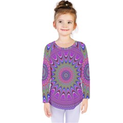 Art Mandala Design Ornament Flower Kids  Long Sleeve Tee