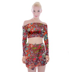 Carpet Orient Pattern Off Shoulder Top With Skirt Set