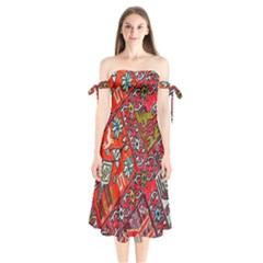 Carpet Orient Pattern Shoulder Tie Bardot Midi Dress by BangZart