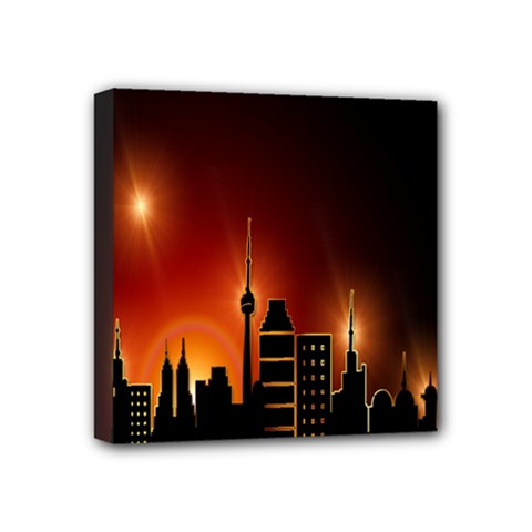 Gold Golden Skyline Skyscraper Mini Canvas 4  X 4  by BangZart