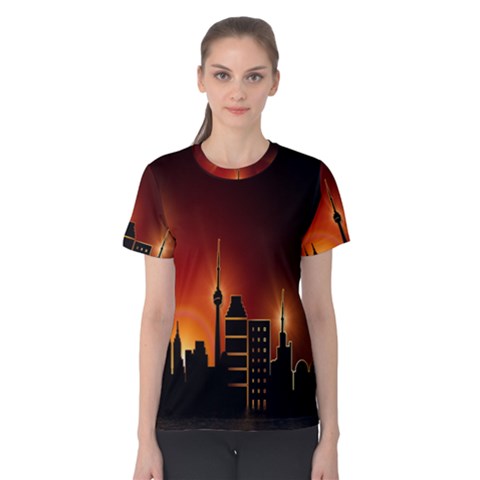 Gold Golden Skyline Skyscraper Women s Cotton Tee by BangZart