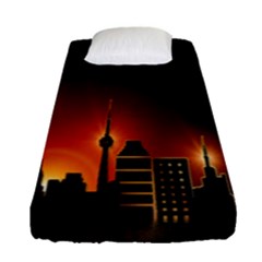 Gold Golden Skyline Skyscraper Fitted Sheet (single Size) by BangZart