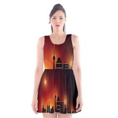 Gold Golden Skyline Skyscraper Scoop Neck Skater Dress