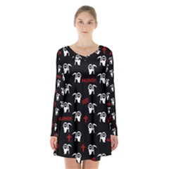 Death Pattern - Halloween Long Sleeve Velvet V-neck Dress