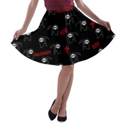 Death Pattern - Halloween A-line Skater Skirt by Valentinaart