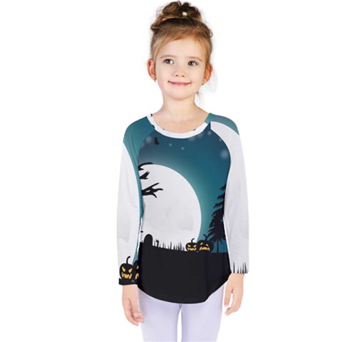 Halloween Landscape Kids  Long Sleeve Tee by Valentinaart