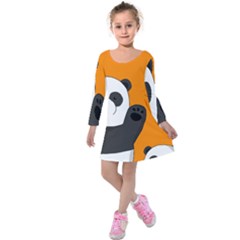 Cute Pandas Kids  Long Sleeve Velvet Dress by Valentinaart