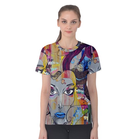 Graffiti Mural Street Art Painting Women s Cotton Tee by BangZart