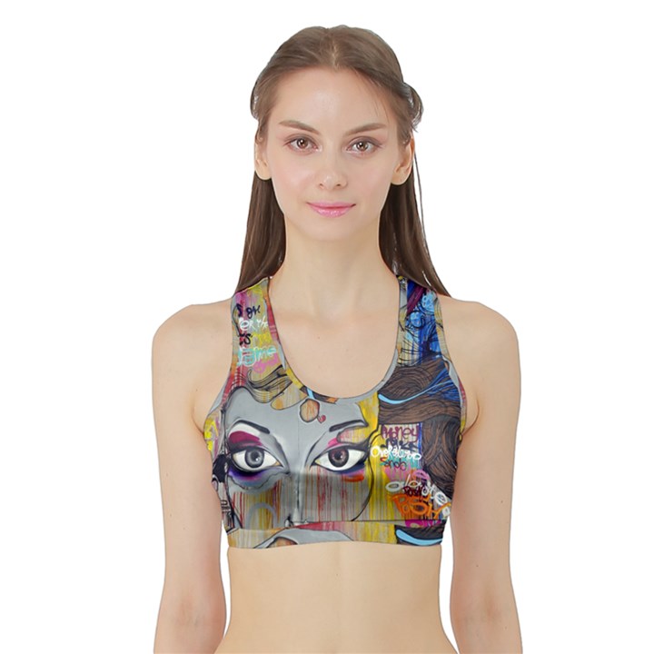 Graffiti Mural Street Art Painting Sports Bra with Border