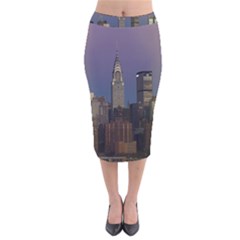 Skyline City Manhattan New York Velvet Midi Pencil Skirt by BangZart