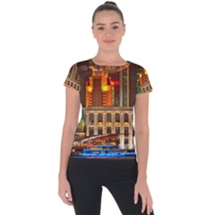 Shanghai Skyline Architecture Short Sleeve Sports Top  by BangZart