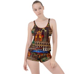 Shanghai Skyline Architecture Boyleg Tankini Set 