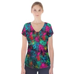 Squiggly Abstract B Short Sleeve Front Detail Top