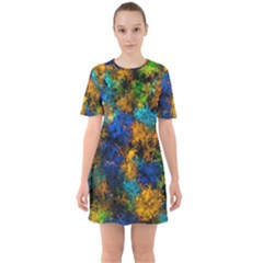 Squiggly Abstract C Sixties Short Sleeve Mini Dress
