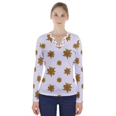 Graphic Nature Motif Pattern V-neck Long Sleeve Top by dflcprints