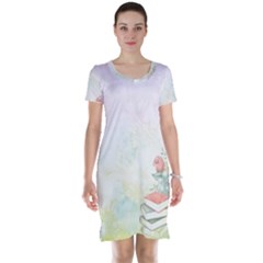 Romantic Watercolor Books And Flowers Short Sleeve Nightdress by paulaoliveiradesign