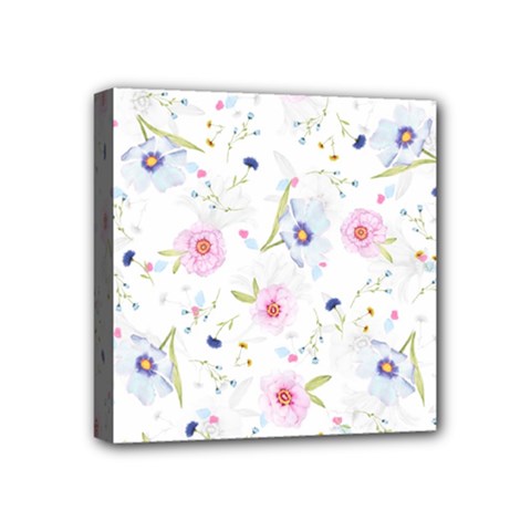 Floral Cute Girly Pattern Mini Canvas 4  X 4  by paulaoliveiradesign