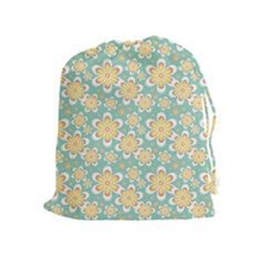 Seamless Pattern Blue Floral Drawstring Pouches (extra Large)