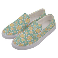 Seamless Pattern Blue Floral Men s Canvas Slip Ons by paulaoliveiradesign