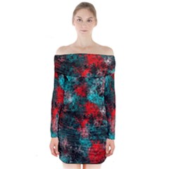 Squiggly Abstract D Long Sleeve Off Shoulder Dress