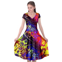 Awesome Fractal 35c Cap Sleeve Wrap Front Dress