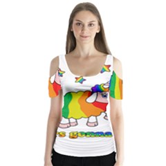 Unicorn Sheep Butterfly Sleeve Cutout Tee 