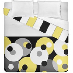 Black, Gray, Yellow Stripes And Dots Duvet Cover Double Side (king Size) by digitaldivadesigns