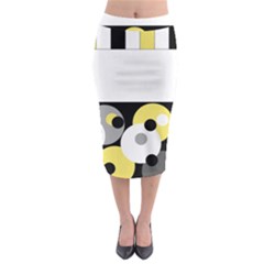 Black, Gray, Yellow Stripes And Dots Midi Pencil Skirt by digitaldivadesigns