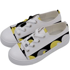 Black, Gray, Yellow Stripes And Dots Kids  Low Top Canvas Sneakers by digitaldivadesigns