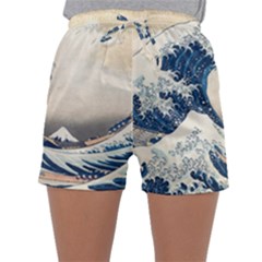 The Classic Japanese Great Wave Off Kanagawa By Hokusai Sleepwear Shorts by PodArtist