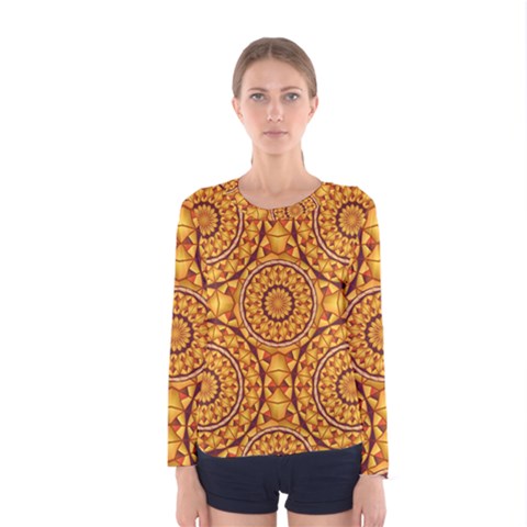 Golden Mandalas Pattern Women s Long Sleeve Tee by linceazul