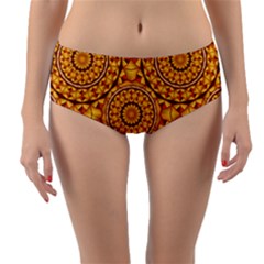 Golden Mandalas Pattern Reversible Mid-waist Bikini Bottoms